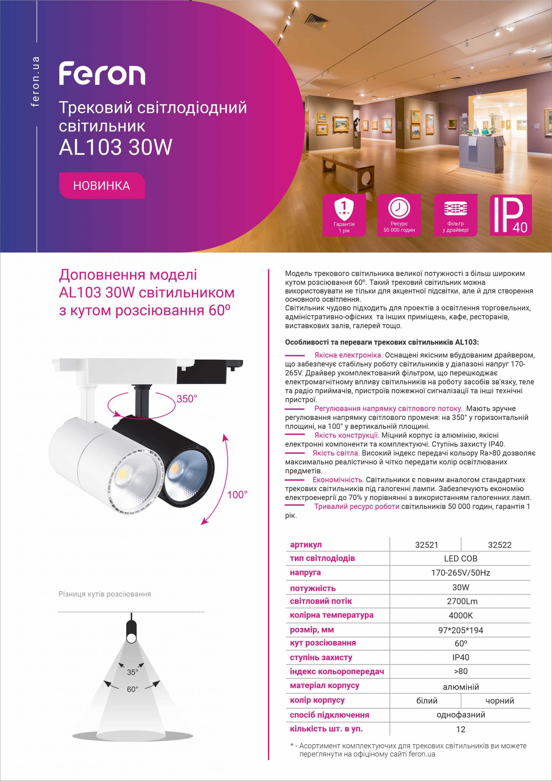 Feron AL103 30W 60град.